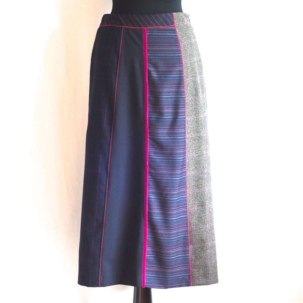 Etro Wool Paneled Midi Skirt With Velvet Ribbon Trim - Italy